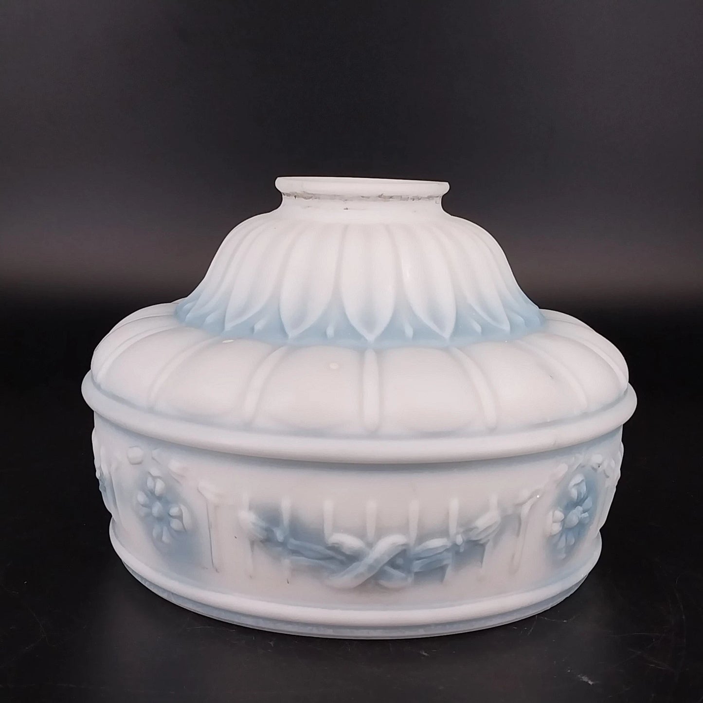 Art Deco Frosted Milk Glass Wall Sconce Shade Blue Floral Globe 2.25 Fitter