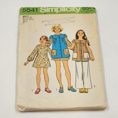 Simplicity 5541 Vintage Sewing Pattern 1973 Uncut Girls Smock Dress & Pants Sz 8
