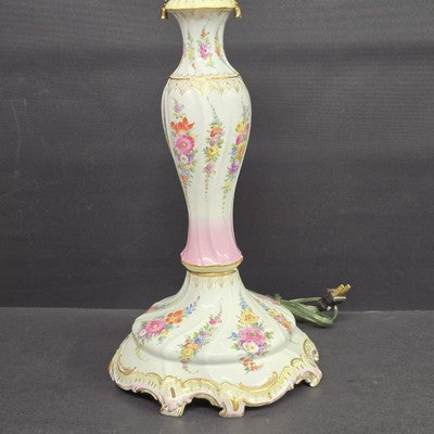 Luxurious Porcelain Floral 26" Table Lamp Carl Thieme Dresden DE 1890 Antique