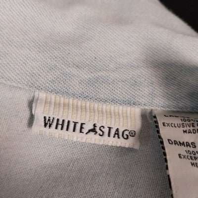 White Stag Light Denim Jacket XL Floral Embroidery 100% Cotton