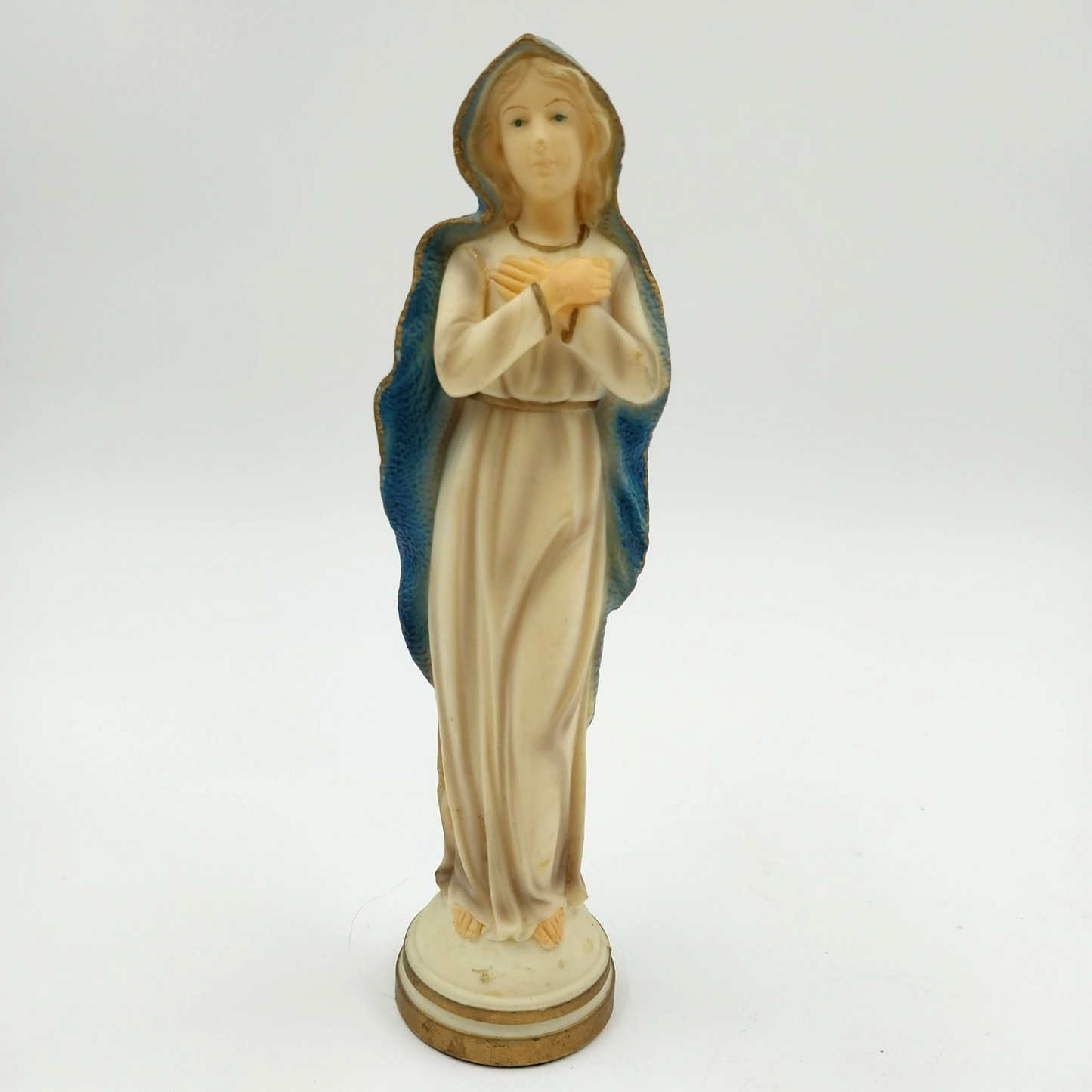 ARA 8" Madonna Virgin Mary Figurine White Plastic Blue Veil Vtg