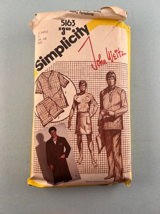 Simplicity 5163 Vintage Sewing Pattern '81 Men's Pajamas and Front-Wrap Robe XL