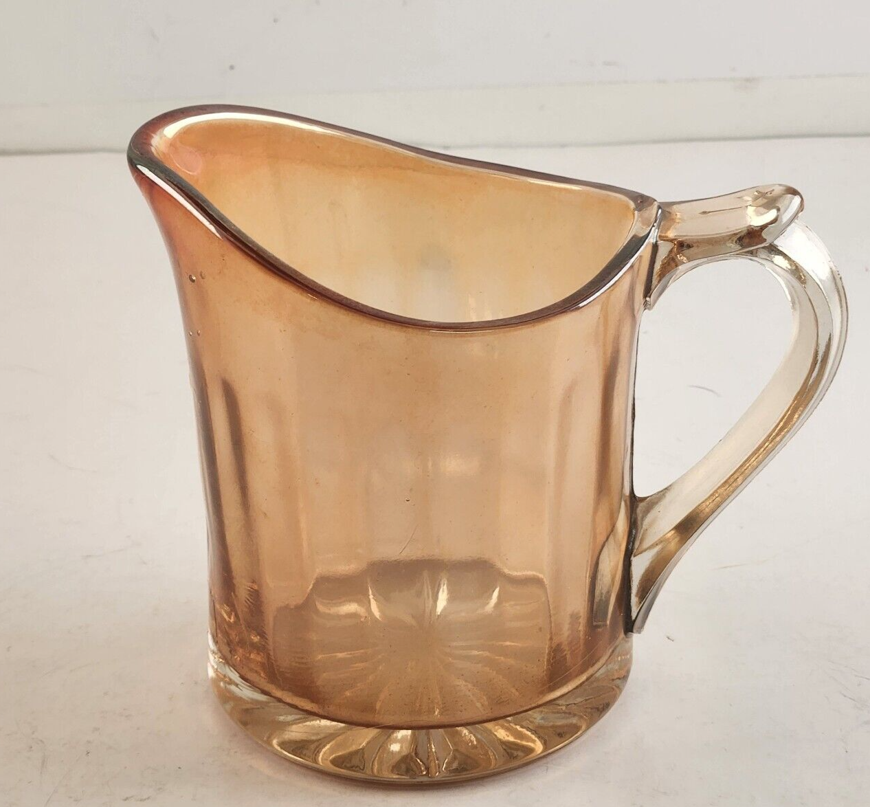 Pitcher Iridescent Amber Cream Marigold Ribbed Jug With Handle Vintage