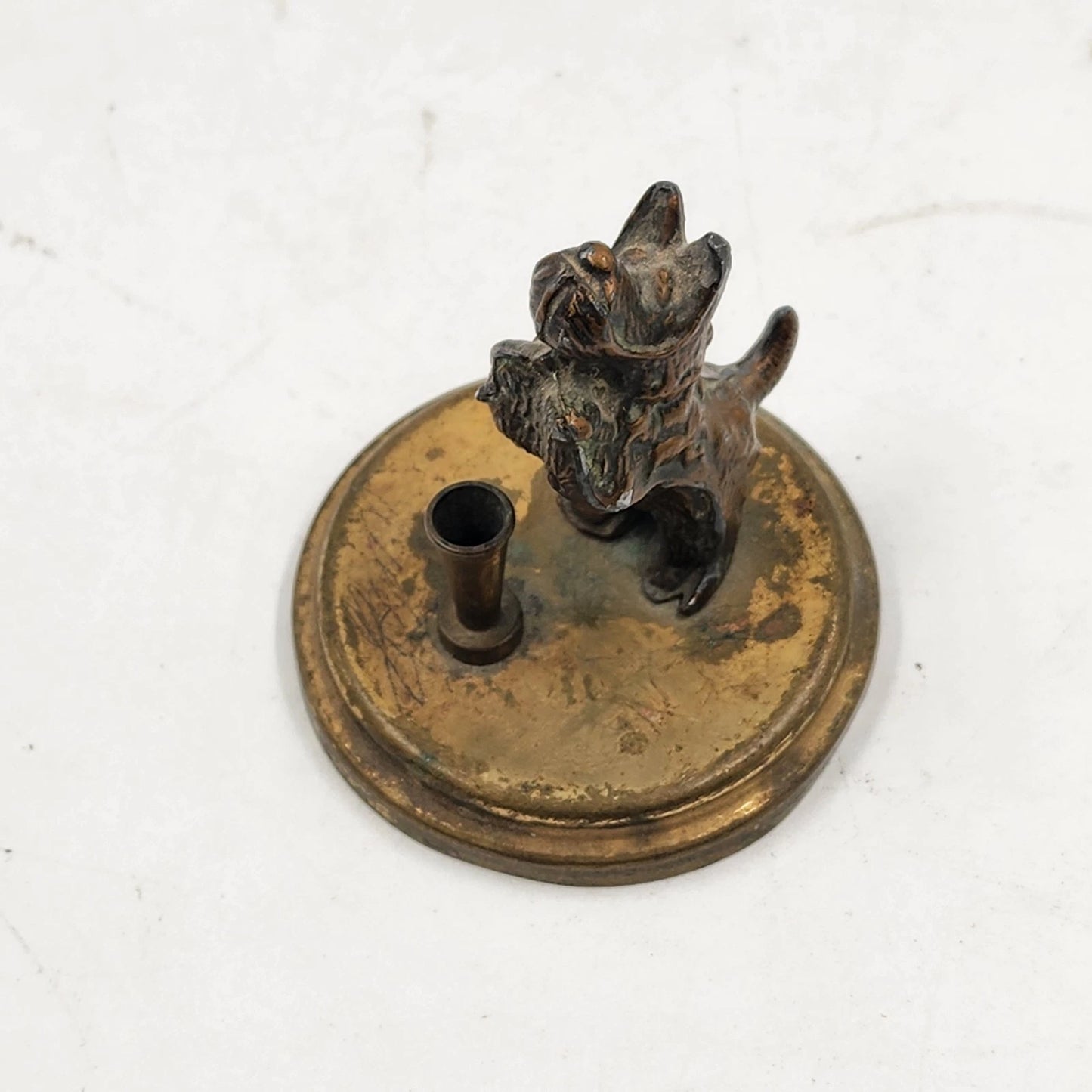 Cast Bronze Scottish Terrier Pen Holder Dog Desk Figurine 2.5" x 2.75"