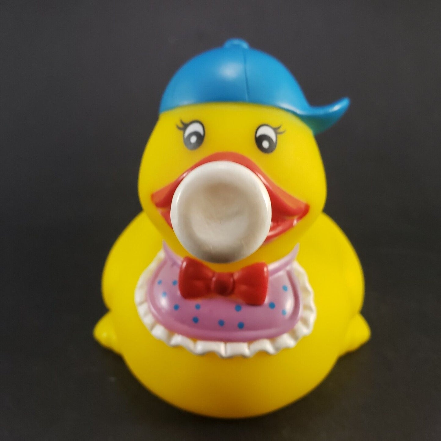 Rubber Ducky Coin Bank Plastic Yellow Baby Duck Ballcap Bib Bottle Bowtie