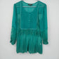 Zacin Women's Green Lace Mesh Tunic Blouse Long Sleeve Lined Top Size Large