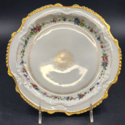 LRL Limoges Plate Art Nouveau w Multicolor Floral Motif & Gold Tone Edges France