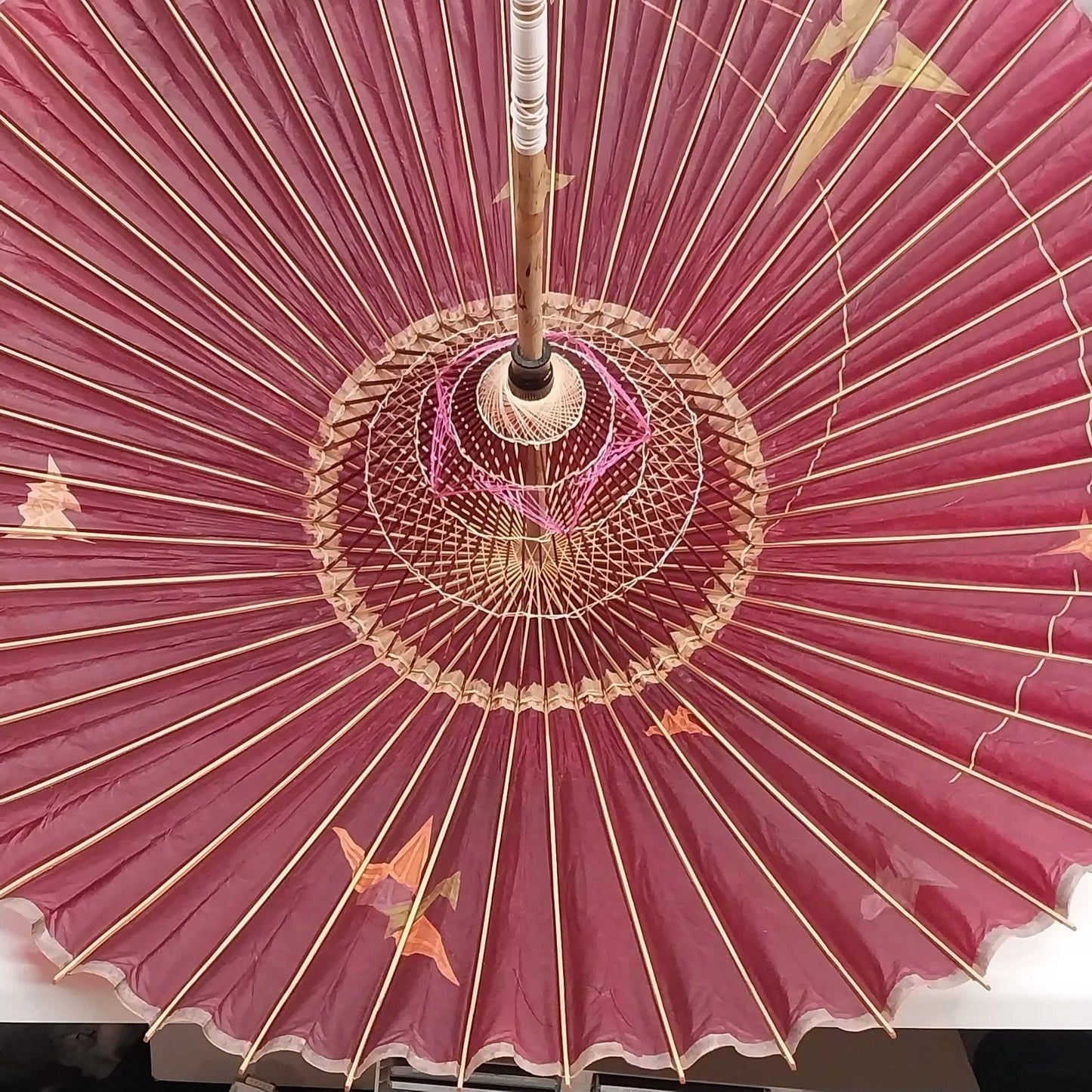 Japanese Wagasa Oiled Paper Umbrella Purplish Red Waterproof 39" Parasol Vintage