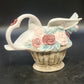 Ceramic Dove Teapot Vase Roses Woven Basket Heart NO LID 9.25" Taiwan Vintage