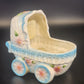 Ardco Japan Ceramic Baby Carriage Music Box Pink & Blue Nursery Decor 6" Works