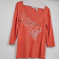 DKNY Jeans Women’s Medium Dream Tee Peach Orange Floral Graphic V-Neck 3/4 Sleeve Top