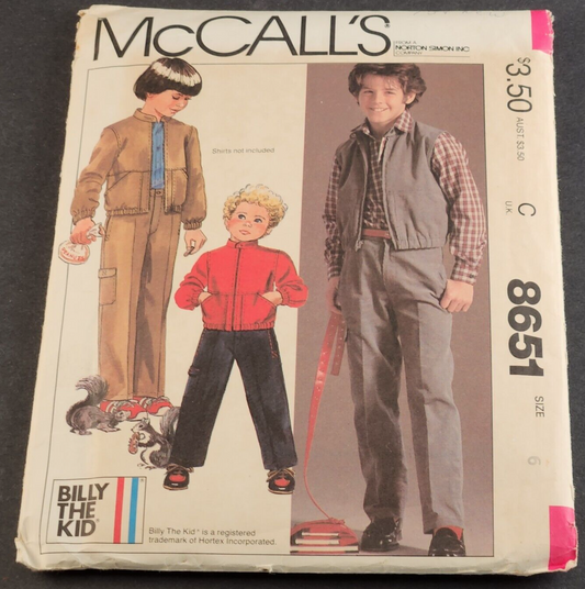 McCall's 8651 Vintage Sewing Pattern Boys Jacket Vest and Pants 1983 Size 6