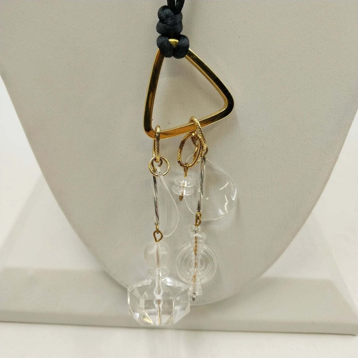 3 Necklaces Rope Chain Enamel Pendant Beaded & Satin Cord Mix Vintage Orange