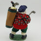 Golfing Santa Figurine Holiday Decoration 10" Fabric Mache Red Sweater Golf Bag