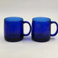 2 Cobalt Blue Coffee Mug Cups 12 oz Etched Running Wolves France