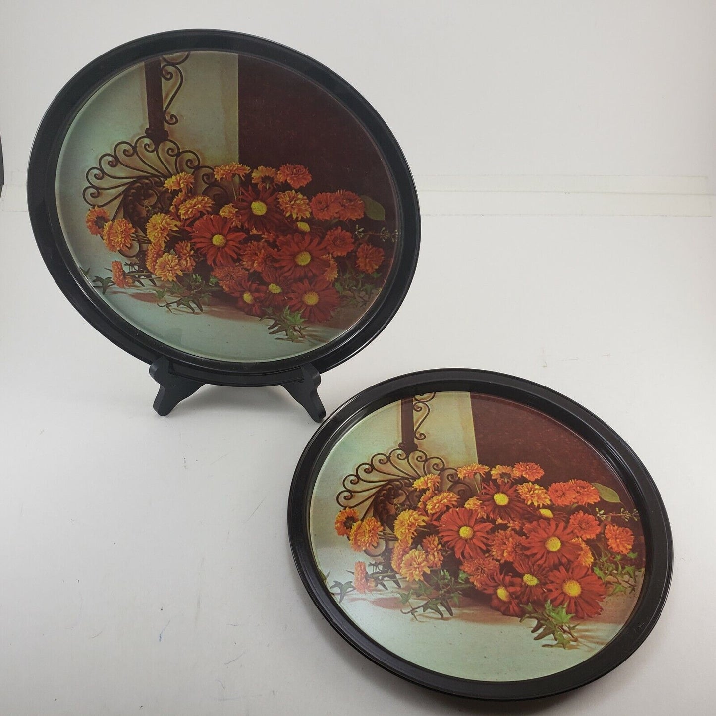 7 pc Serving Mid-century Trays Metal Copper 1960’s Party Flower Mod Safeway 10"