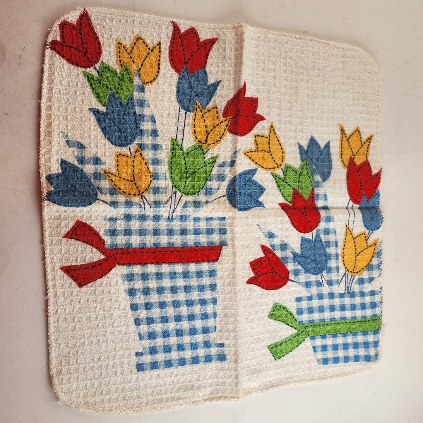 6 Kitchen Dish Drying Towels Washing Spring Dutch Mid-Century Vintage