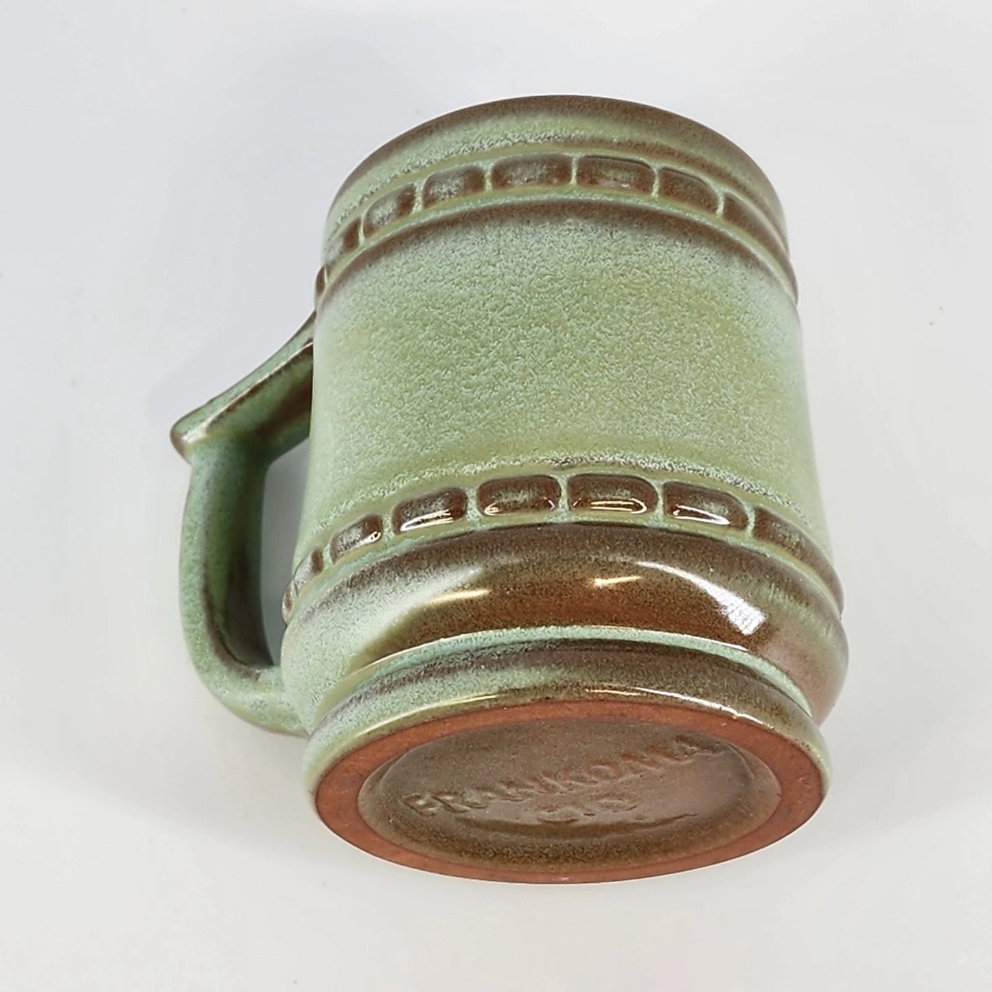 Frankoma Pottery C10 Mayan Aztec Desert Green Gold Coffee Mug Oklahoma Art 4"x3"