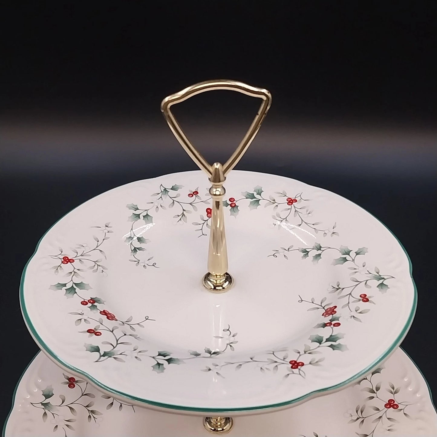Pfaltzgraff Winterberry Pattern Two Tier Serving Tray 10.5" Stoneware USA
