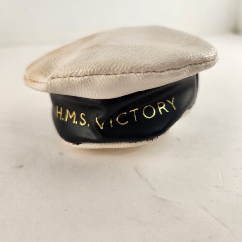HMS Victory Sailor Cap Coin Purse Zip Close Vintage England Ship Leather 1950s