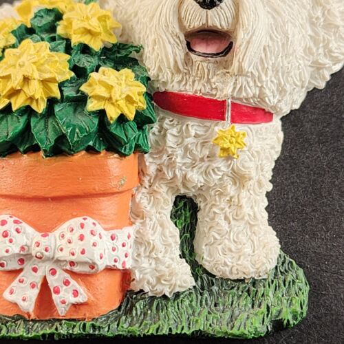 Bichon Frise Refrigerator Magnet Yellow Flowers Dog Figurine Willabee Ward MBI