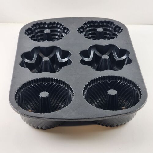 Nordic Ware 6 Mini Bundt Muffin Cake Pan 3 Mold Patterns Black Non-Stick 14”x9”