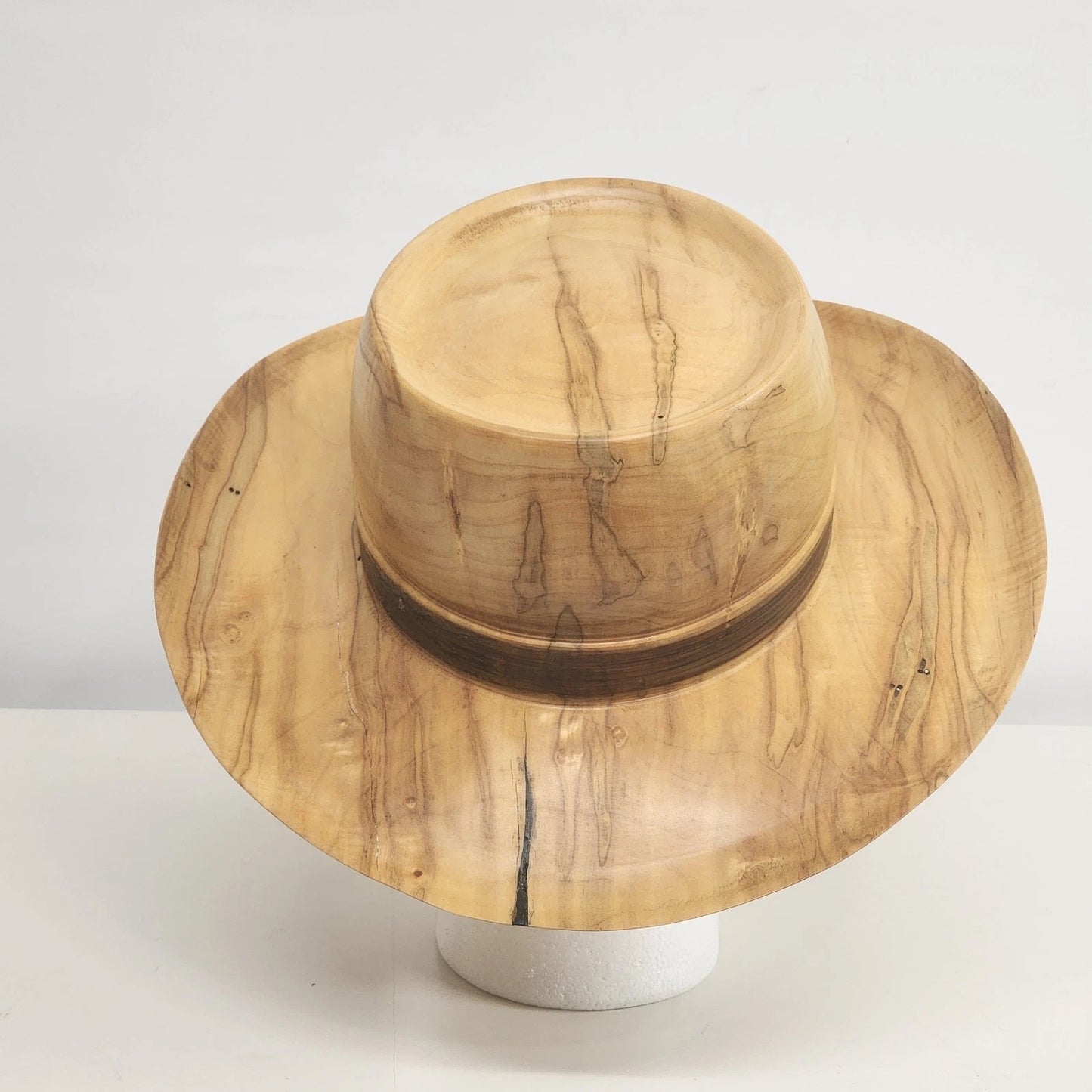 Lathe Turned Wood Cowboy Hat Tan 7-1/8 RW Huey Handcrafted Caduceus Symbol