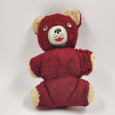 1950s Knickerbocker Teddy Bear Red Plush Toy Rubber Nose Button Eyes Collectible