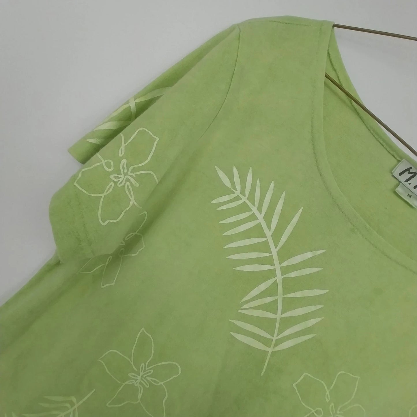 M Mac Shift Dress Lime Green Palm Leaf Floral Print Medium Short Sleeve