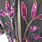 Steney Silk Top Black Pink Sequin Floral Leaf Short Sleeve Zipper Closure Large