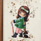 2 Fallarda Gallarda Big Eye Prints Pair 1960's Fall & Winter Framed Kitsch Art