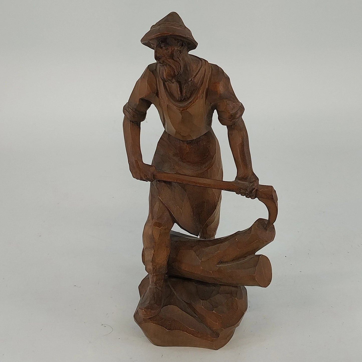 Hand Carved Natural Wood Man Woodcutter Lumberjack Figure 9" Folk Art Sculpture