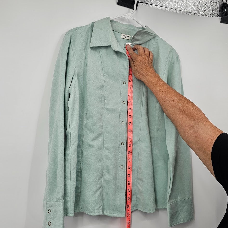 Y2K Cato Fashion Faux Suede Jacket Women’s L Seafoam Green Button Up Retro Blazer