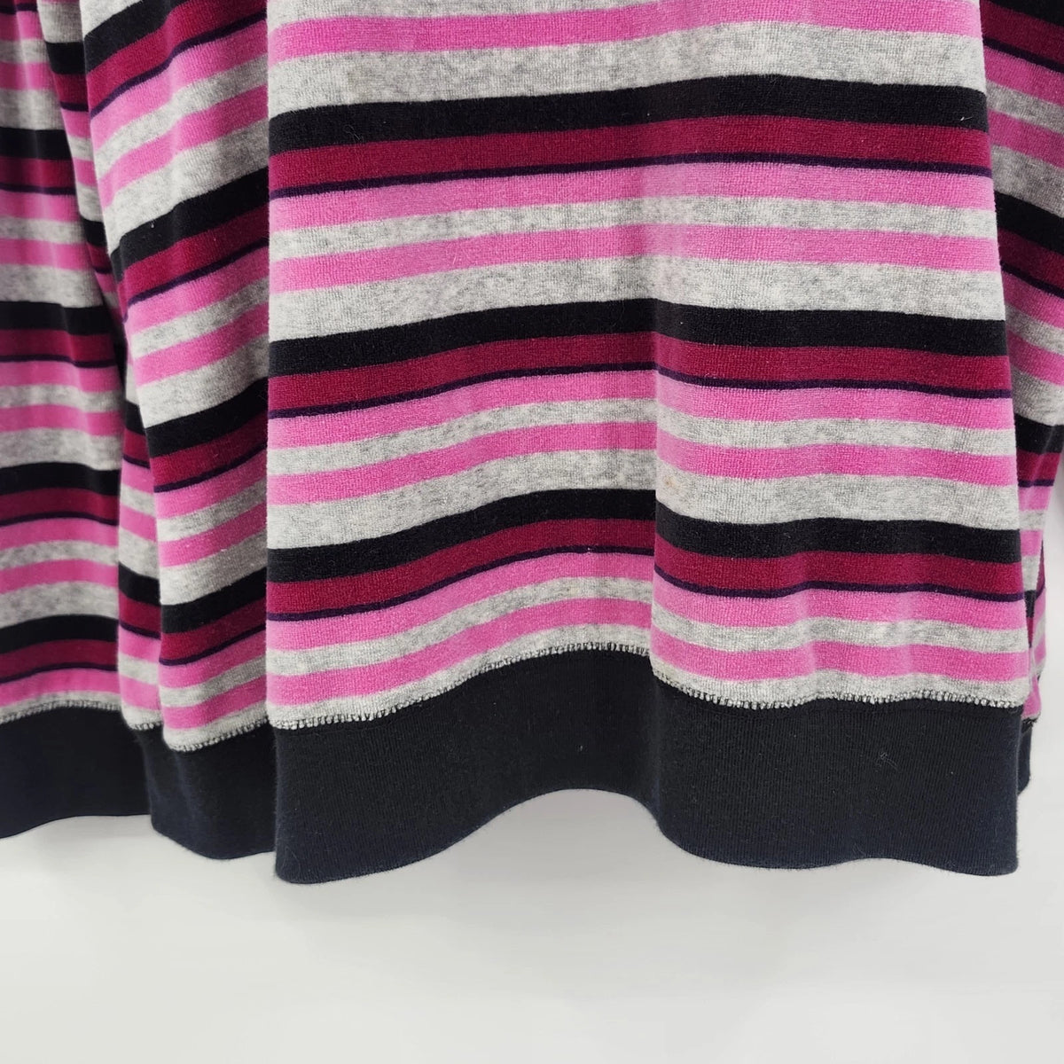 Studio Works Women’s 1X Pink Gray Black Striped V Neck Long Sleeve Pullover Top