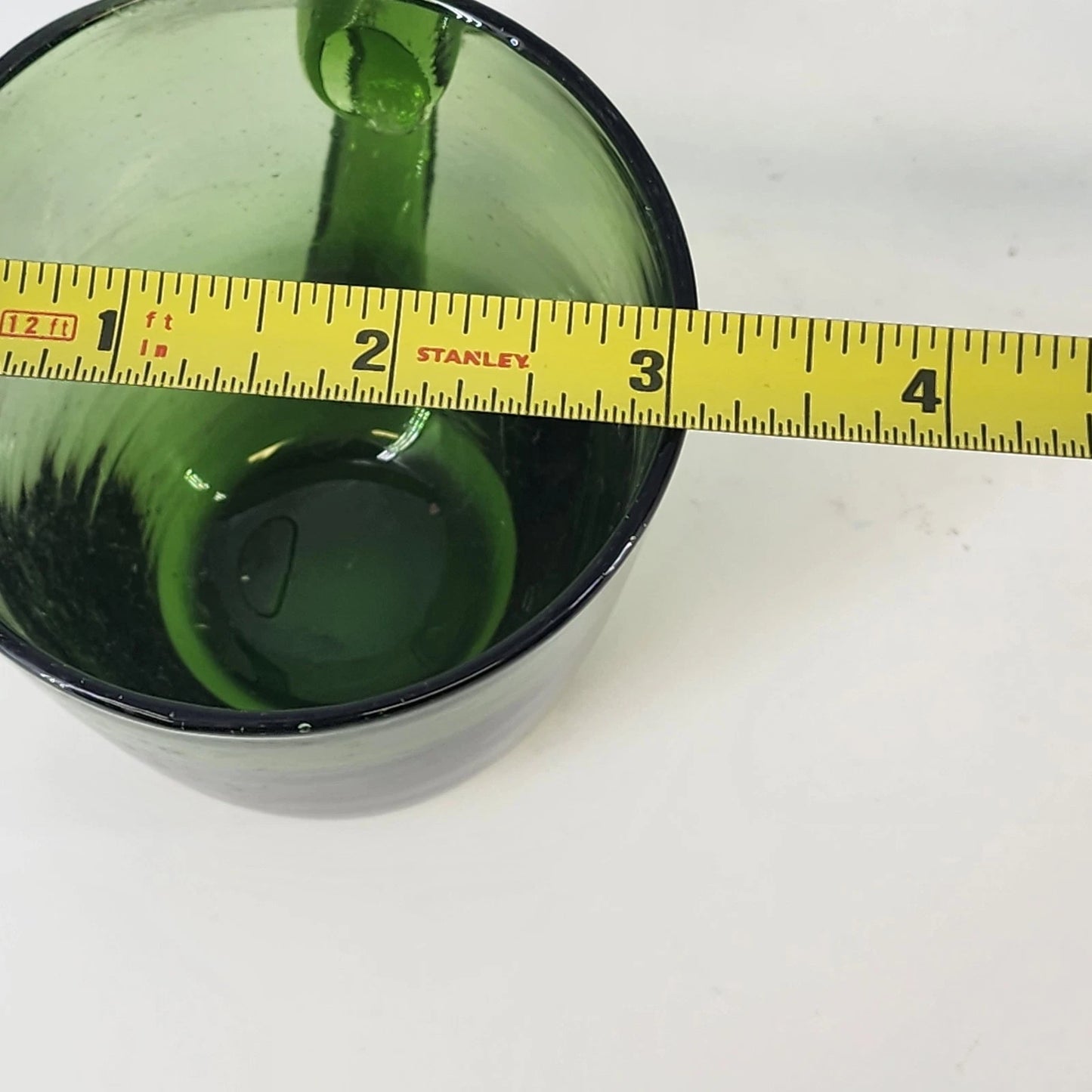 Indiana Glass Cups Avocado Green Blown Art Glass Set of 4 Starburst Base Handle