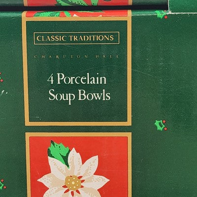 Set of 4 Charlton Hall Classic Tradition Christmas Soup Bowls 7.5" Porcelain