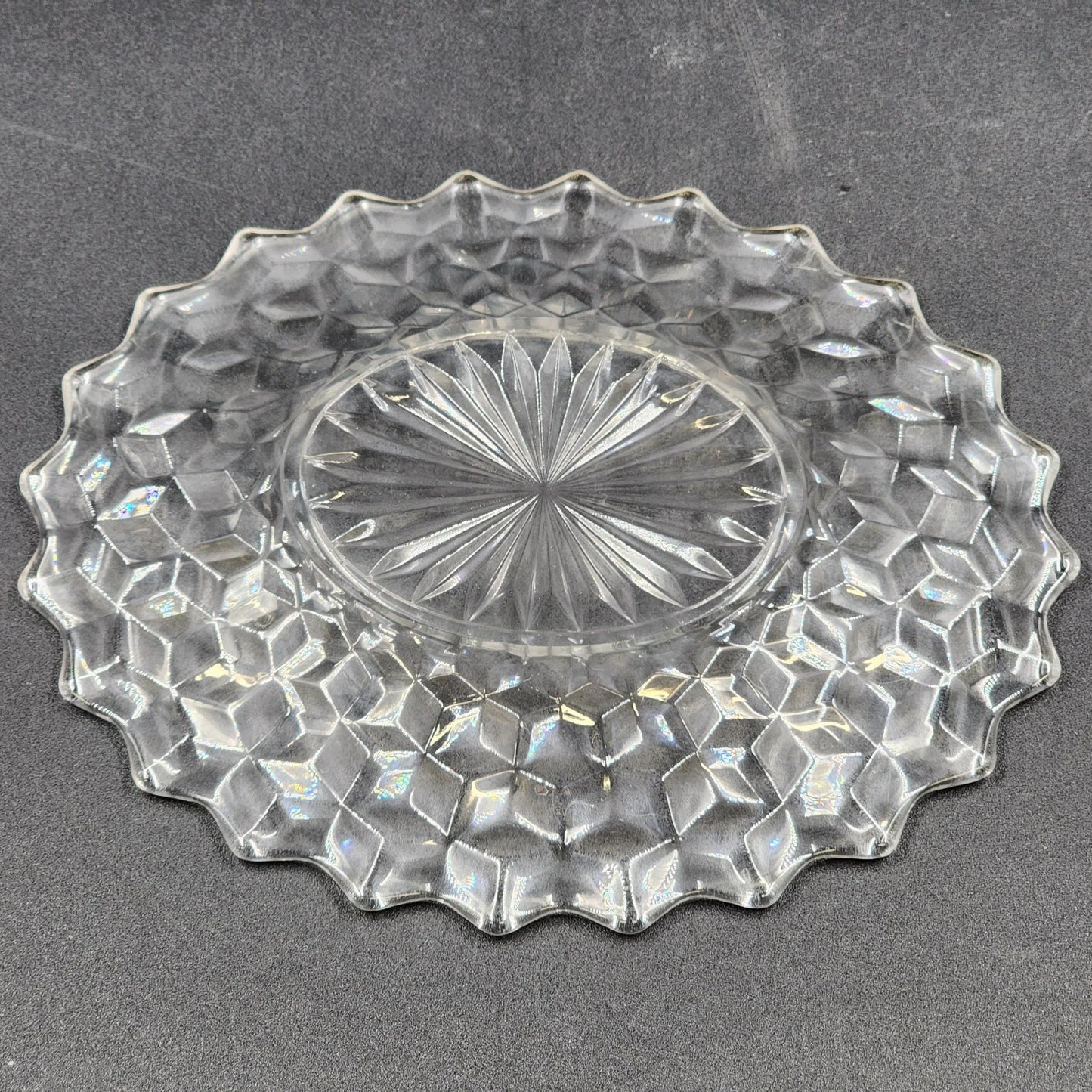 Fostoria American Clear Oval Plate 8" x 6.5" Cubist Design Pressed Glass Vintage