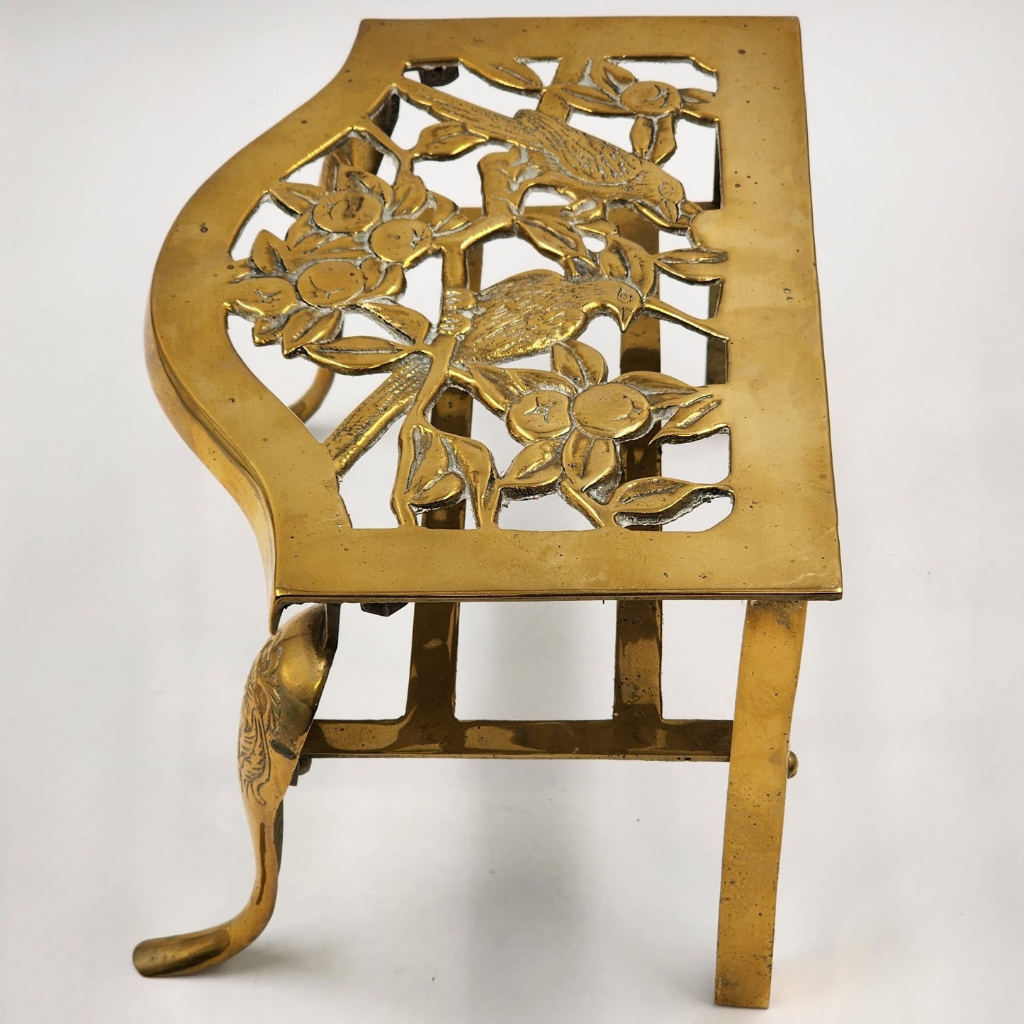 Brass Metal Gold Finish Footrest Fireplace Footman Stool Trivet Pot Warmer Stand