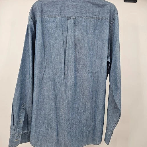 American Eagle Men’s Blue Denim Button-Front Shirt Size Large Athletic Fit China