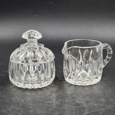 Gorham Crystal Althea Creamer & Sugar Bowl Set Elegant Cut Glass Vintage 1960s