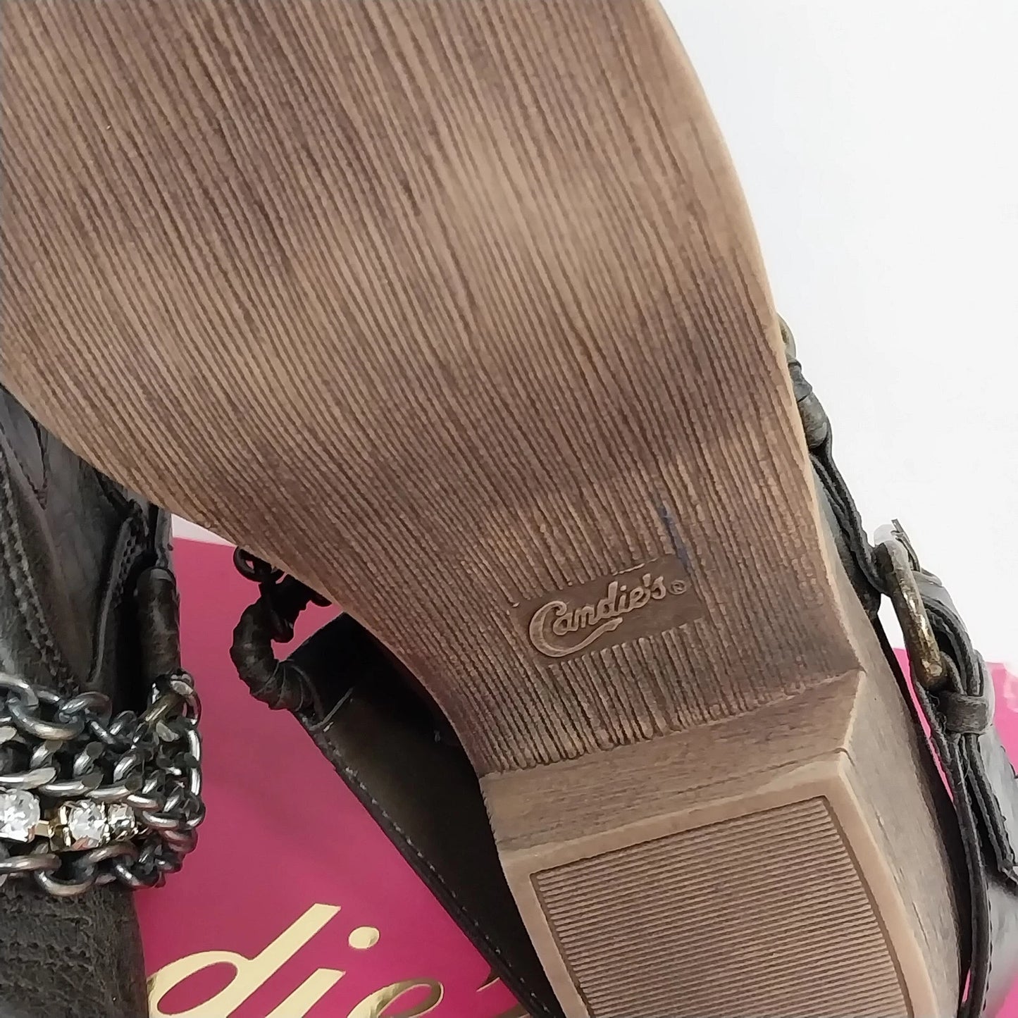 Candies Pasko Brown Ankle Booties Womens 8.5 Chain Rhinestone