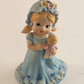 Napco Blue Girl w Doll Figurine Porcelain Bisque 4" Blue Blonde Japan