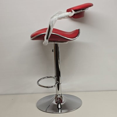 Red Adjustable Height Vinyl Bar Stool with Arms Chrome Footrest Pneumatic NOS