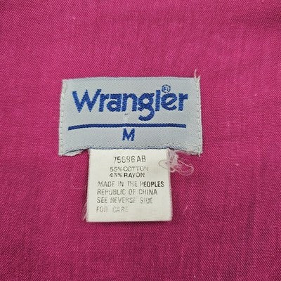 Wrangler Women’s Medium Pink Western Blouse Button Front Applique 90s Cowgirl Rodeo Shirt