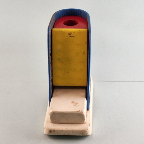 Original Playskool Blue Wooden Lacing Shoe Set Square Triangle Round Block Holes