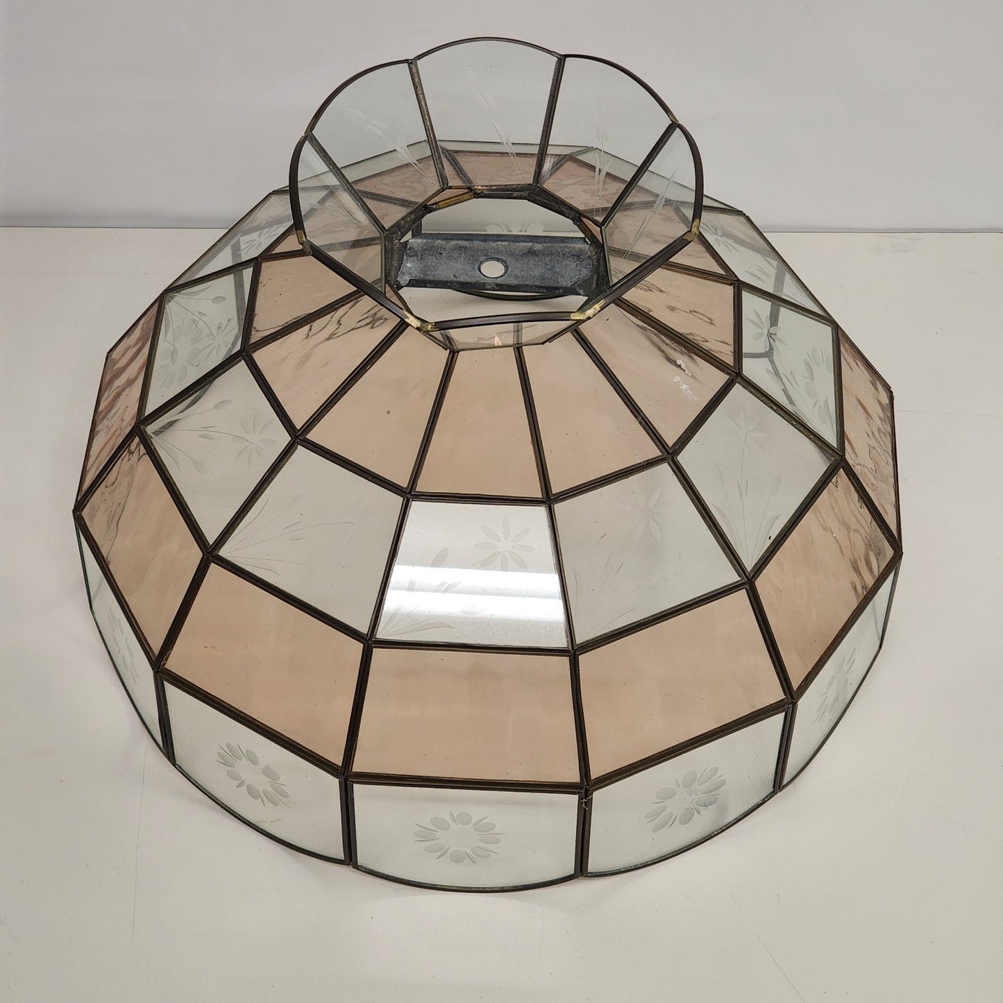 Tiffany Style Swag Lamp Shade Stained Slag Glass Multifaceted Leaded 15.5" Vtg