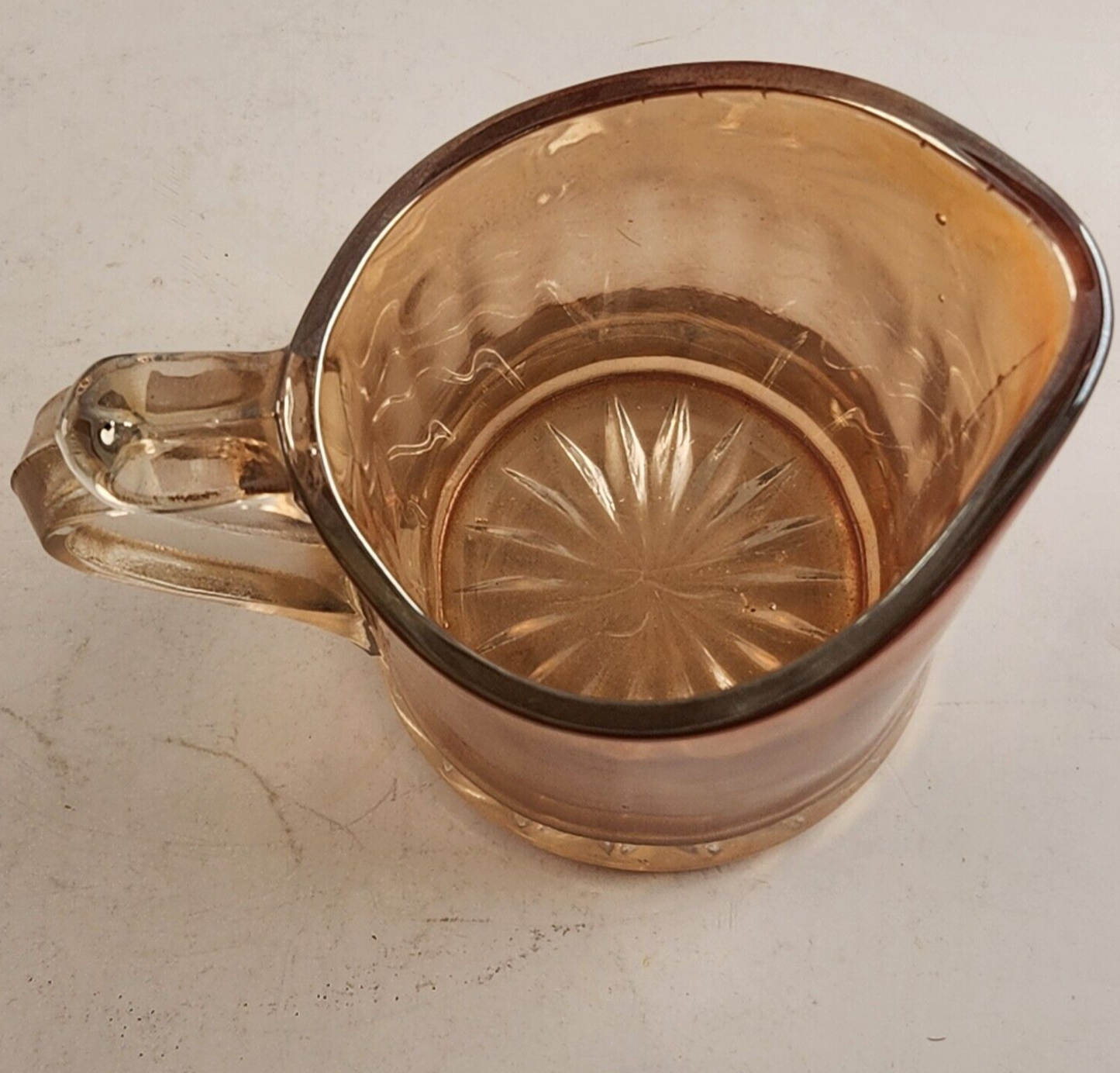 Pitcher Iridescent Amber Cream Marigold Ribbed Jug With Handle Vintage