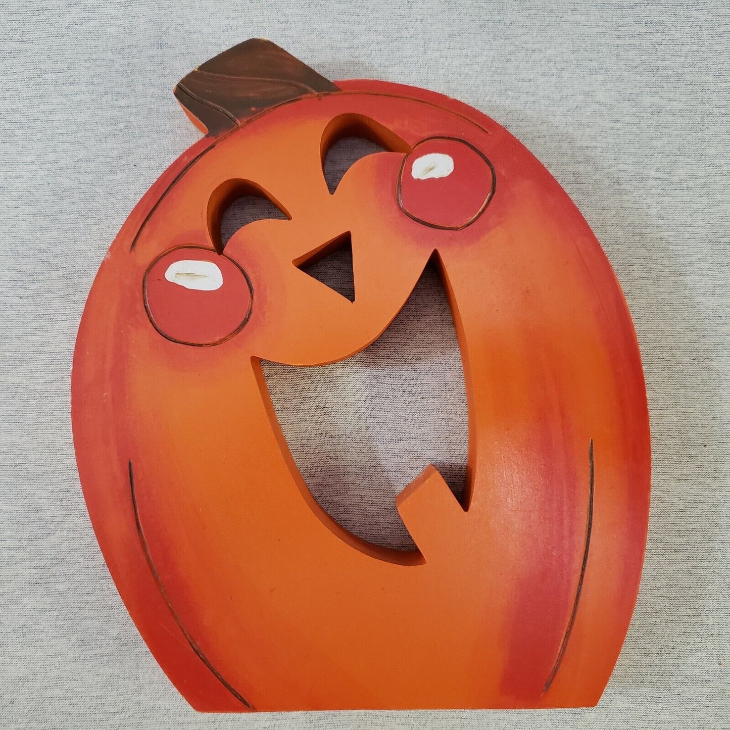 5 Halloween Wooden Pumpkin Plaque Jack O Lanterns 3 Designs Orange Happy Faces