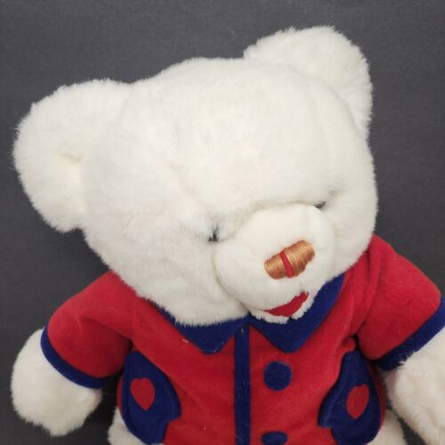 White Plush Teddy Bear 2001 Stuffed Animal Toy 24" Red Sweater JC Penney Vintage