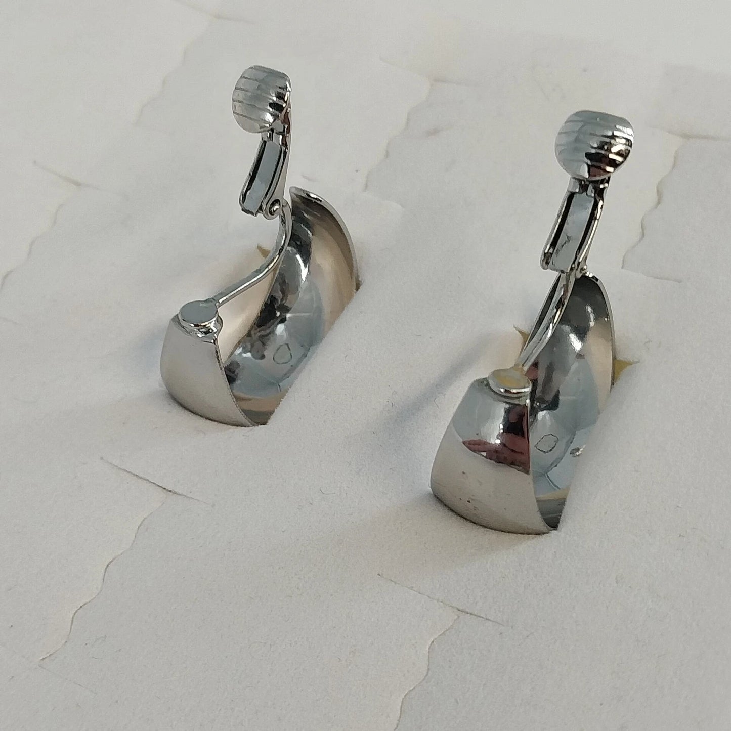 Silver Tone Wide Half Hoop Clip On Earrings Polished Concave Vintage